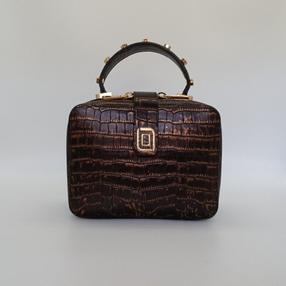 Lea Camera Bag Natural Croc Leather Handbag Luana Italy NWT - Picture 1 of 7